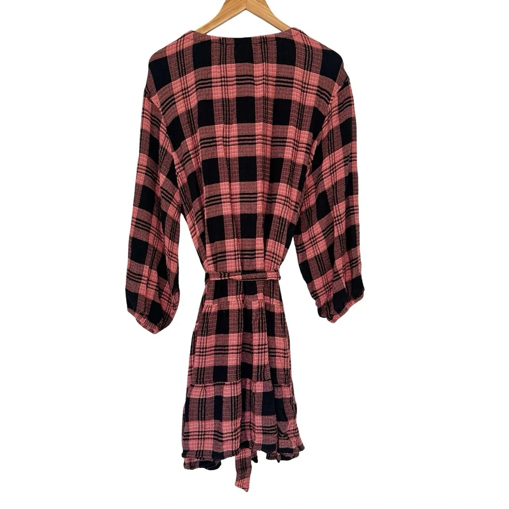 Anthropologie Cloth & Stone Daia Plaid Flannel Mini Dress Pink Black 2X - Picture 8 of 8